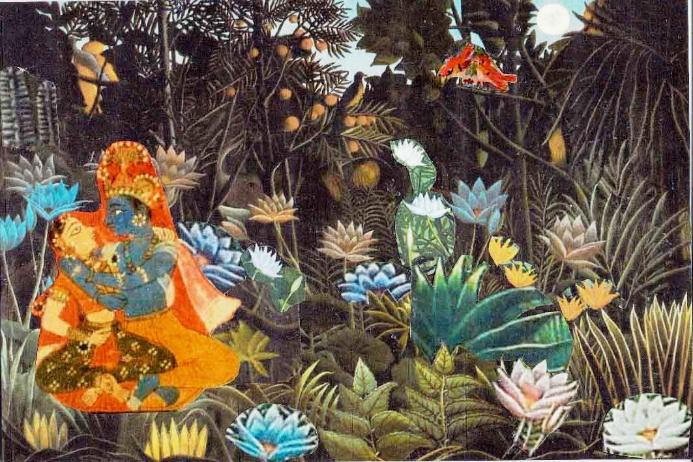 tender moment in the lover bower, nikunja lila, the transcendental lovers in the forest filled with fragrant lotuses