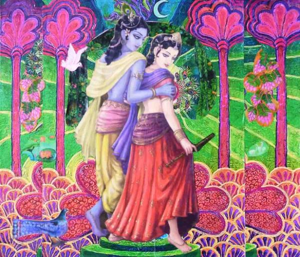 Van Vihara, Walking together through the forest, Two lovers strolling arm in arm, fantastic forest, enchanted landscapeugh 